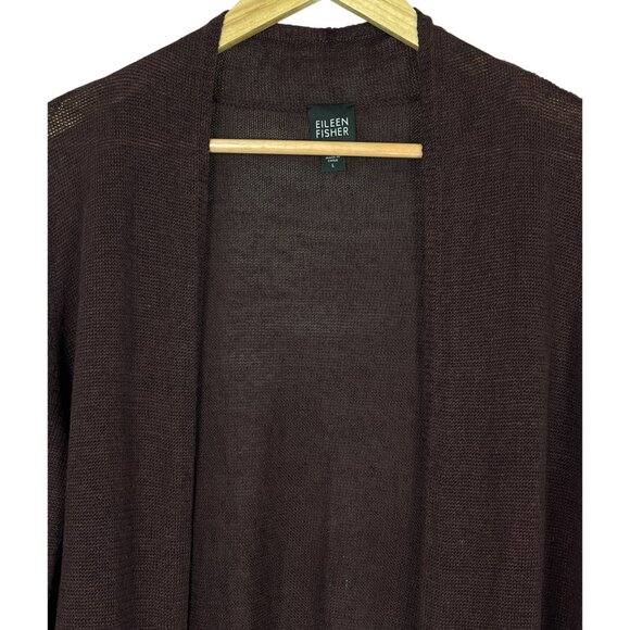 EILEEN FISHER 100% LINEN SEMI SHEER RAW HEM BROWN CARDIGAN - Picture 2 of 8